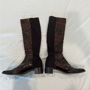 Stuart Weitzman Brown 50/50 over the knee crocodile patent leather boots size 8